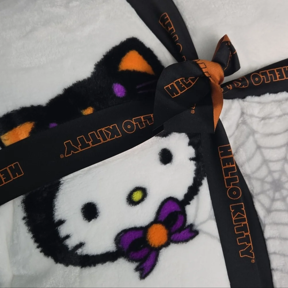 Sanrio Hello Kitty Halloween Cat Costume With Spider Webs Plush Throw Blanket